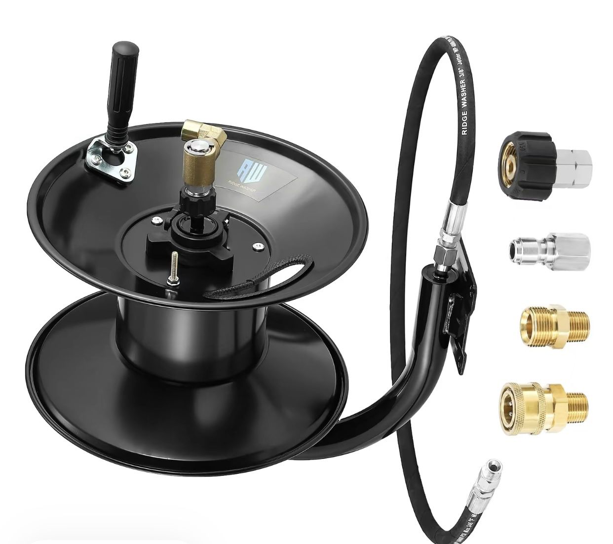 M MINGLE Pressure Washer Hose Reel 150ft  3/8" NPT to M22 14mm Adapter, Power Wash Whip Hose 4000 PSI