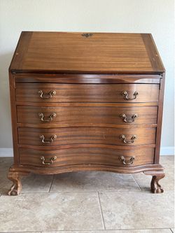 Traditional mahogany secretary desk / slant-front desk, likely made in the mid-to-late 20th century