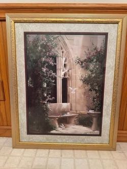 Vintage Home Interiors Framed Floral Archway Wall Art Large Gold Frame