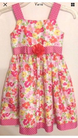 Youngland Size 6X Girls Sequins Dress Pink Red White Green Sleeveless Flowers