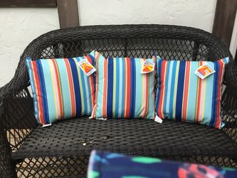All weather brand new with tags outdoor pillows- 20” square pillows…sold separately for $10 or three for $25