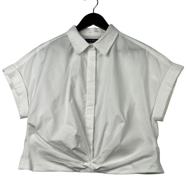 Ralph Lauren Women's Twist Front Cotton Broadcloth Shirt White Size 12