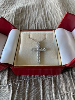 Diamond Cross Pendant Necklace White Gold14 K