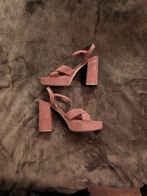 A New Day Brown Suede Open Toe Platform Heels size11