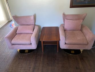 Chairs Classic Mid Century 360 Degree Swivel Accent Chair, Pink Linen chairs only!! Swivel chairs mid century MAKE AN OFFER!