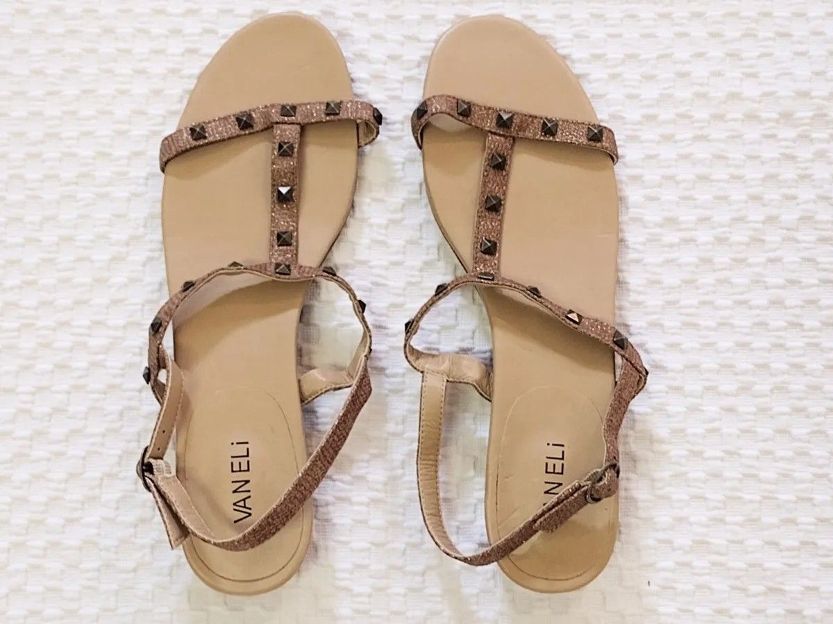 12 Vaneli Strap Sandals Studded Frosted Lighter Brown