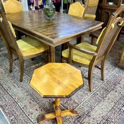 Vintage Octagonal Wood Pedestal Accent Table - Clean Retro Style 