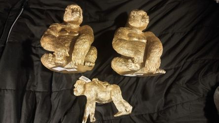 Gold Ceramic  Gorilla Statues