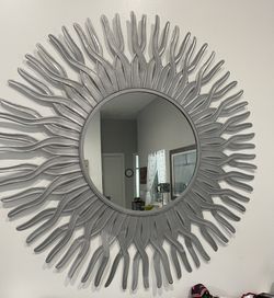 Silver Sunburst Metal Wall 49” large wall Mirror. Over 4 feet wide. Jupiter
