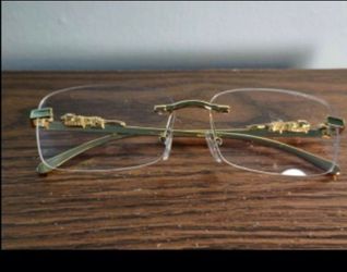 Men's Luxury  Leopard Clear Lens Gold Frame Hip Hop Retro Rectangular Glasses
