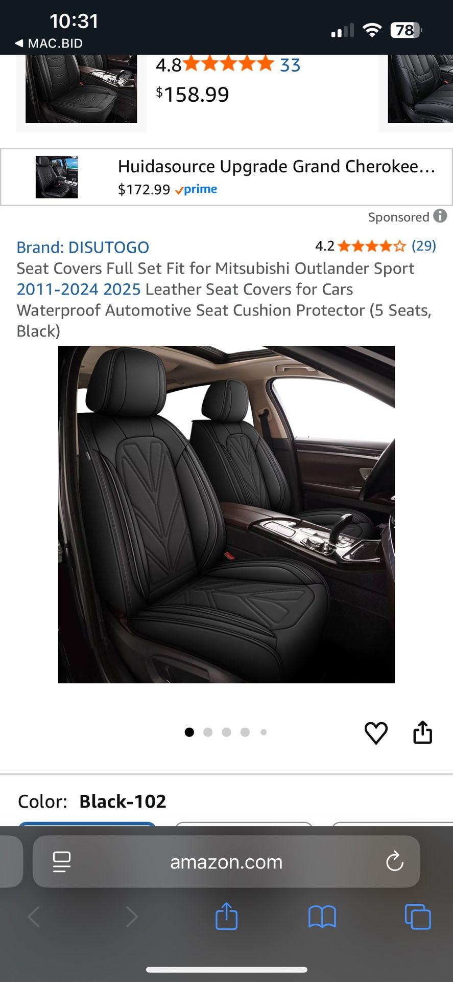 DISUTOGO Leather Car Seat Covers. Full Set For Mitsubishi Outlander Sport 2011-2025