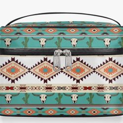 Makeup Bag,Navajo Aztec Bull Cactus Cosmetic Bags for Woman Girls,Portable Large Capacity Travel Makeup Case Organizer Cosmetic Case Travel Essential