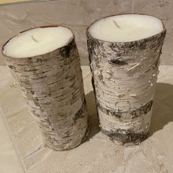 Pair Of Birchbark Candles - Note One Has Discoloration On One Side. 