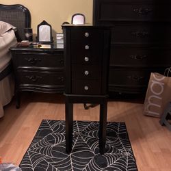 Black Jewelry Cabinet Armoire Storage Box Chest Standing Dressing Organizer Mirror