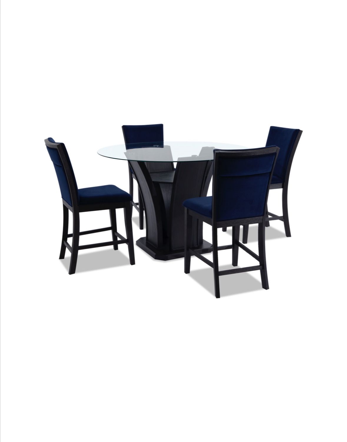Cosmopolitan 5 Piece Black & Navy Upholstered Round Counter Height Dining Set