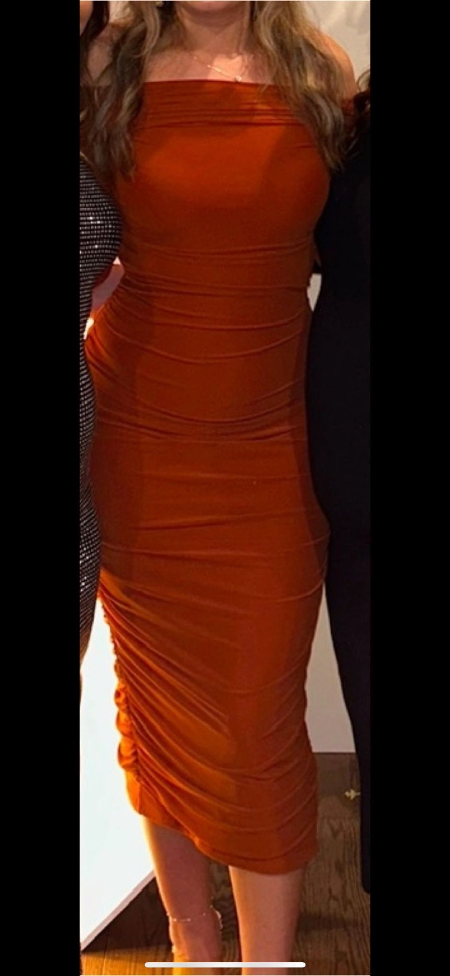 Rusty Orange Ruched Bodycon Midi Dress