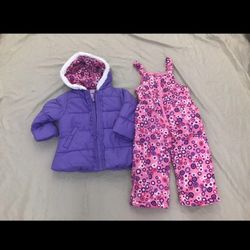Winter Snowsuit Puffer Jacket And Snow Pants Bibs girls 3T Oshkosh NEW WITH TAGS