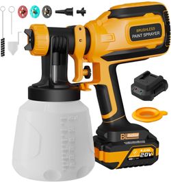 Cordless Paint Sprayer with Brushless Motor, HVLP Spray Gun with 20V 4.0Ah Battery, 1400ML Containe