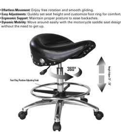 Larin Pneumatic Biker Stool® Rolling Stool – Adjustable Height Motorcycle Seat Stool for Garage, Shop, Salon, Studio, Comfortable Stools with Style an