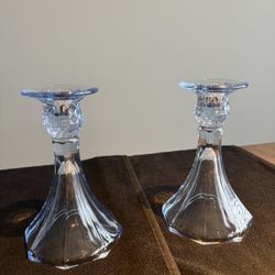 Tall Light Blue Glass Candlesticks 