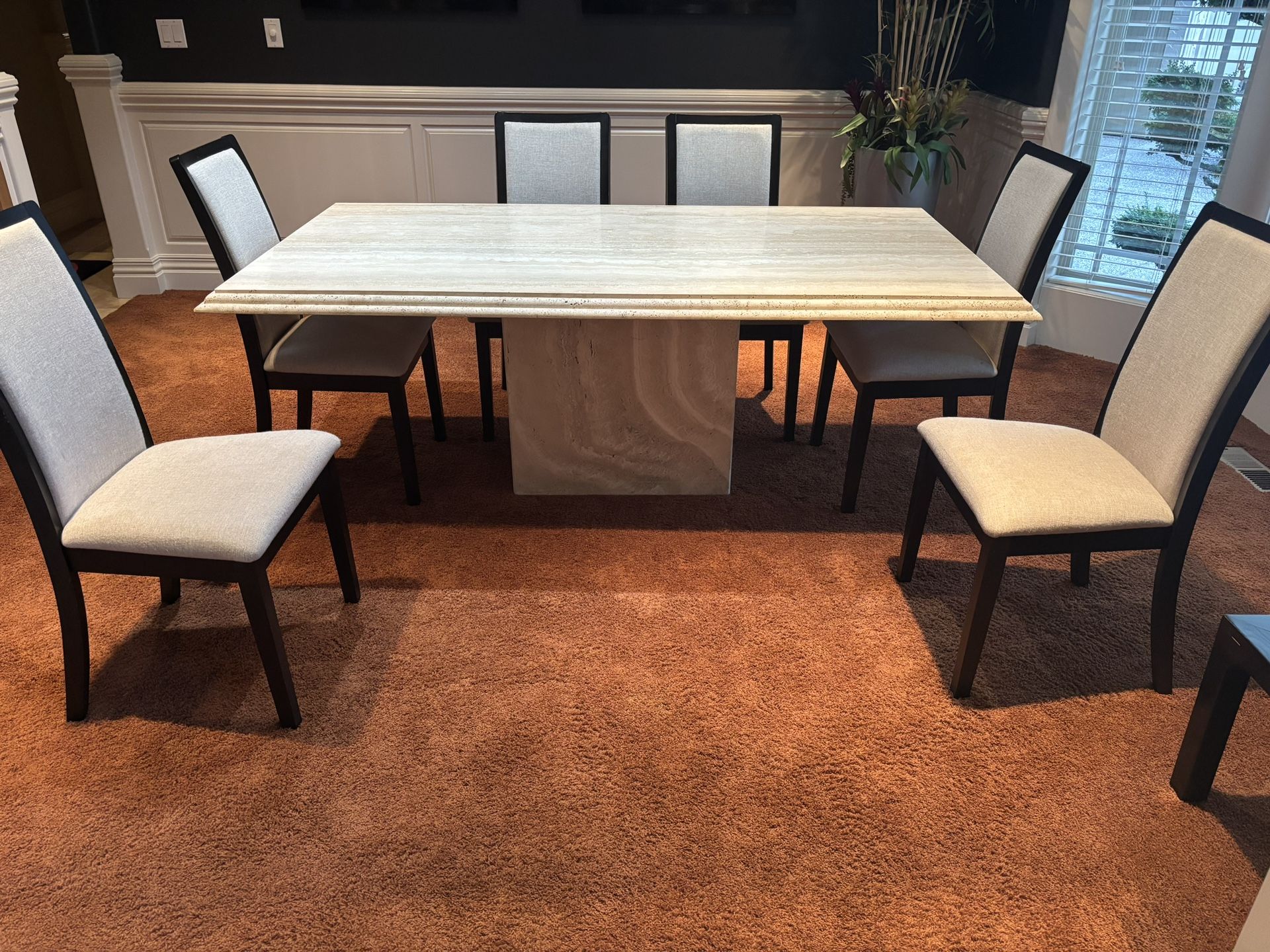 Travertine Dining Table & 6 Chairs