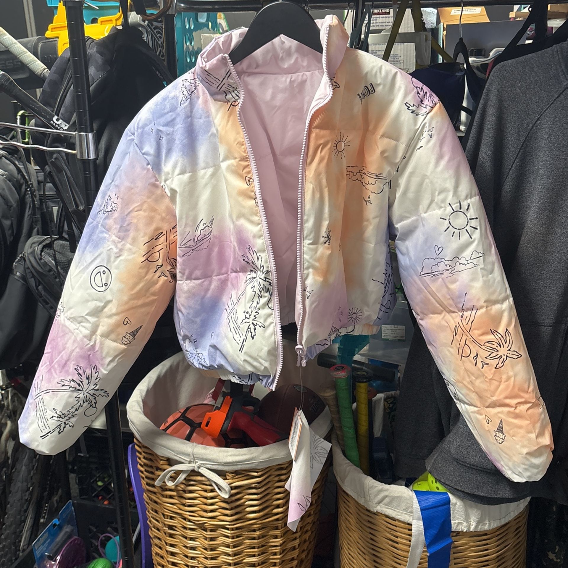 Roxy x Chloe Kim Reversible Puffer Bomber Cropped Jacket