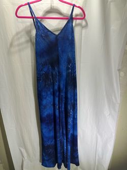 Ninexis Womens Blue Tie Dye Maxi Dress L Sleeveless V-Neck Straps AWDMD238