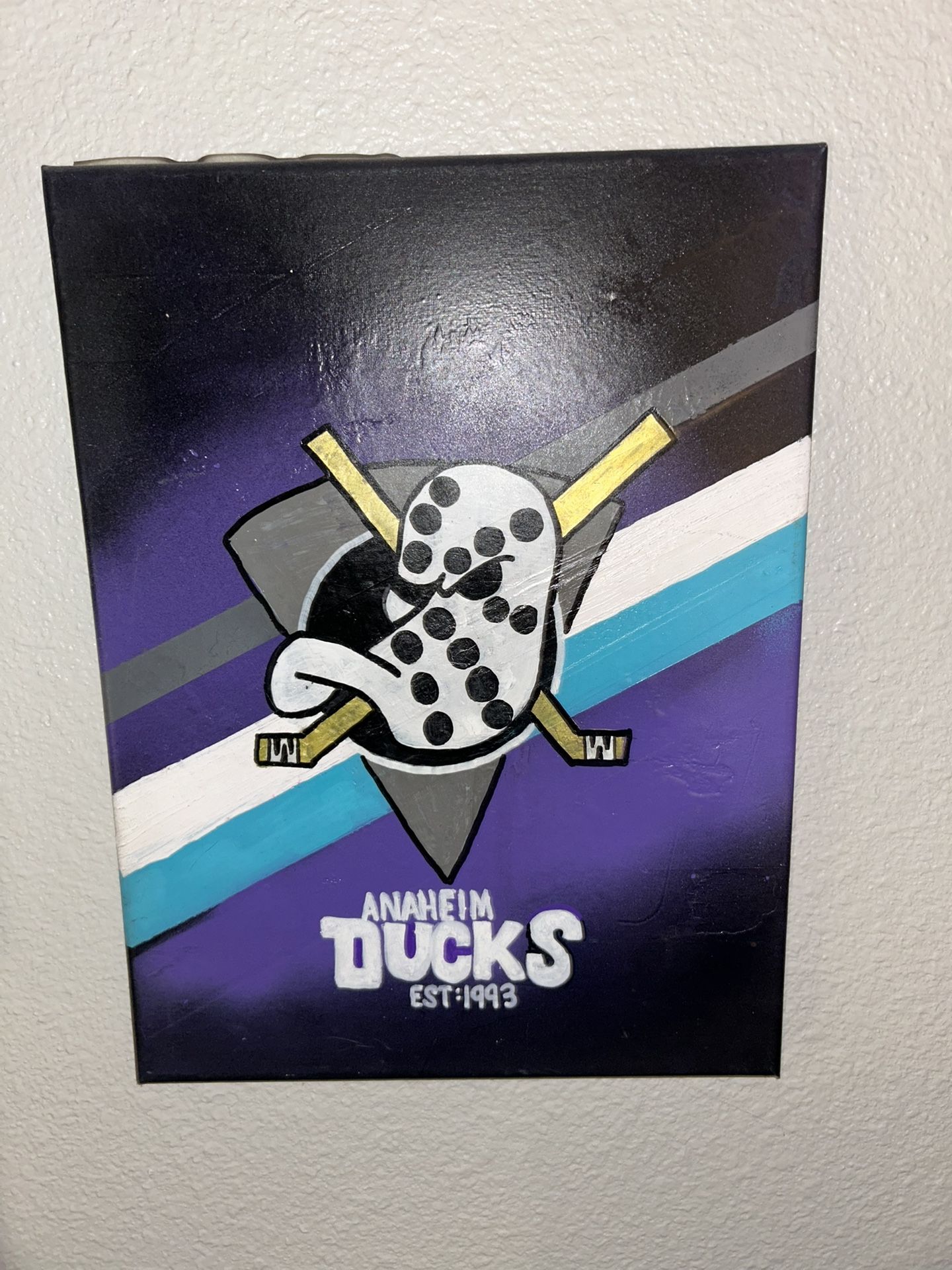Anaheim Ducks NHL Hockey Graffiti Style Hand Painted Canvas - 12 x 16 in