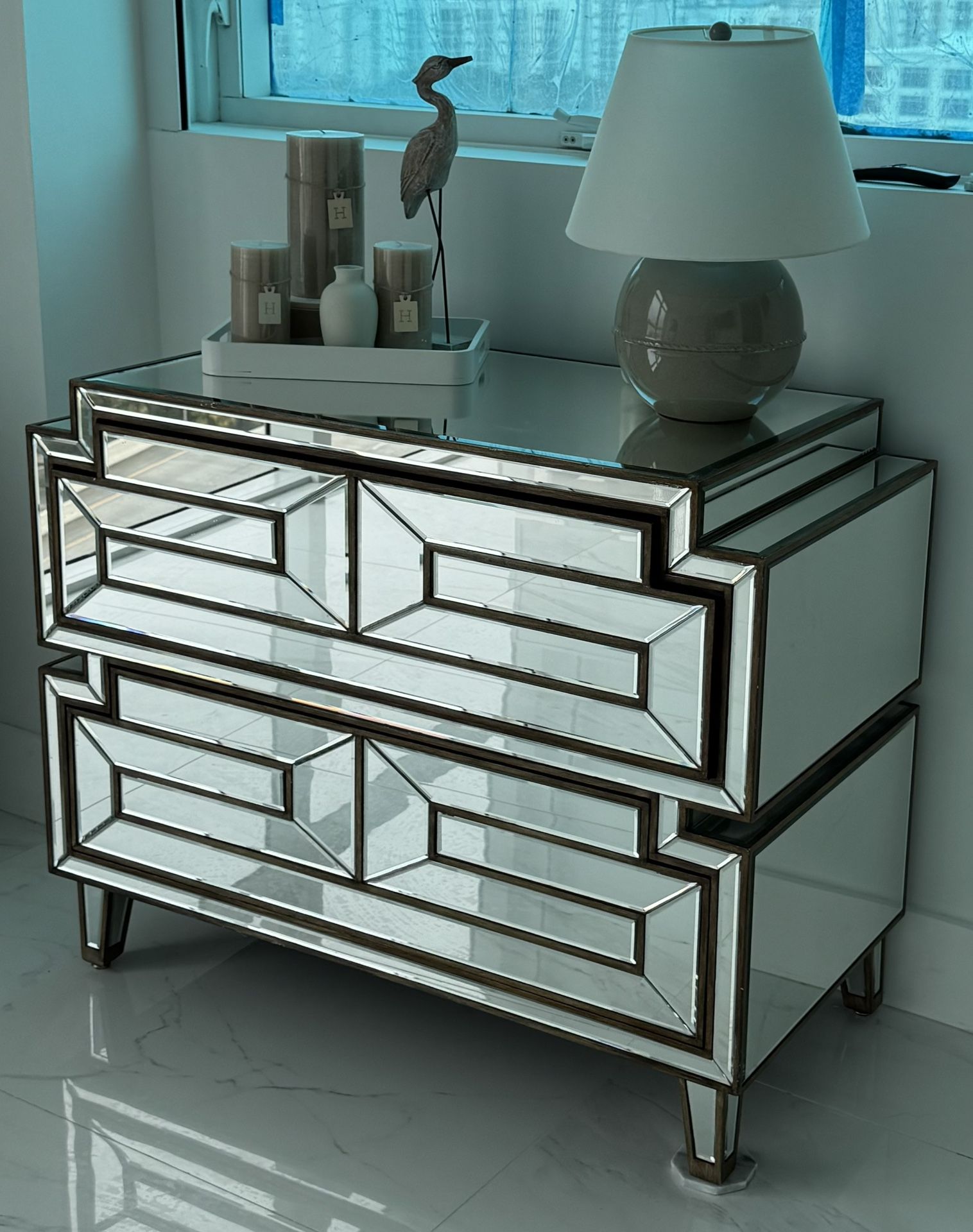 Vintage geometric mirrored Dresser Chest