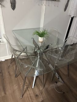 Glass Dining Table with 4 Clear Chairs