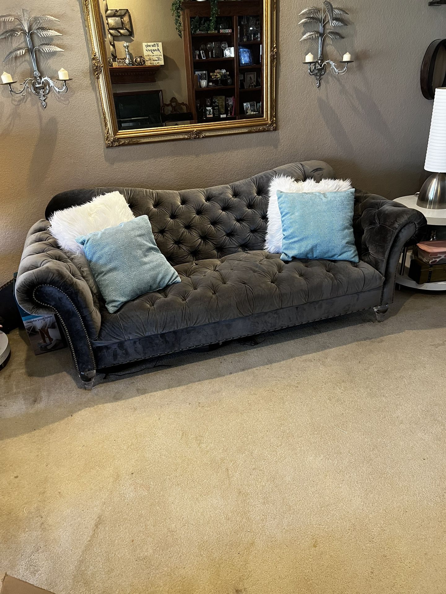 Couch Grey Tufted Modern 