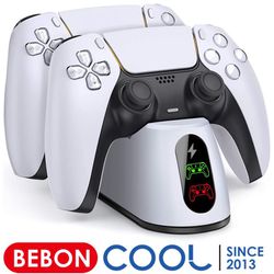 BEBONCOOL PS5 Controller Charger Station, PS5 Charging Stand Dock with LED Indicator,PS5 Accessories with Fast Charging Function- White