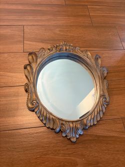 Round Ornate Gold Finish Wall Mirror