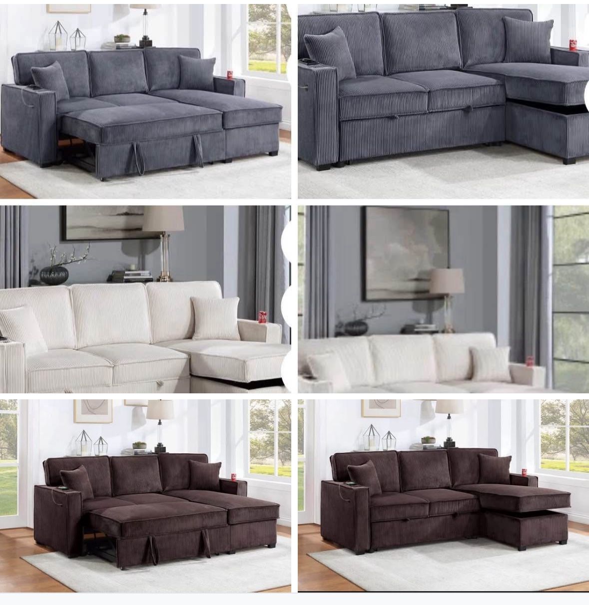 $369. 2-PCConvertible Sectional Sleeper Sofa W/ Cupholder Sofa Storage & USB Ports 89”x 59”X36”H