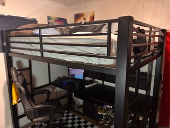 Black Metal Loft Bed with Desk