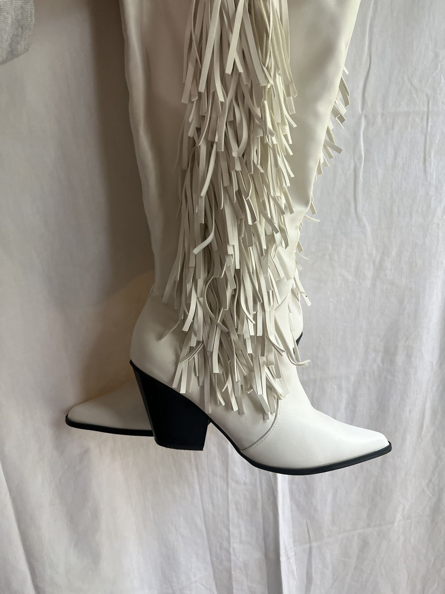 White Fringe Cowboy Boots