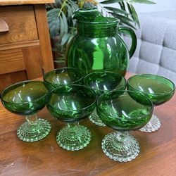 MCM Pitcher & Bubble Footed Glass Set 1940’s Glass