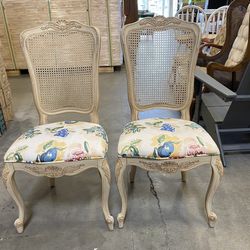Set of 2 Cane Back Uphostered Dining Chairs