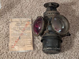 Antique Adlake Clear & Red Automobile Lamp with original instructions