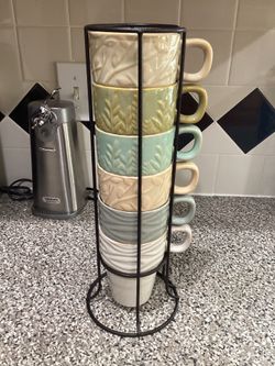 Stackable Ceramic Mugs with Stand