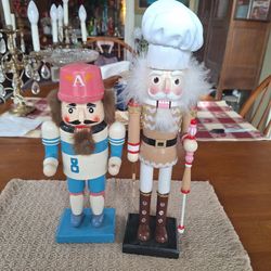 Decorative Wooden Nutcracker Figurines Set of 2 - Football Player & Chef
