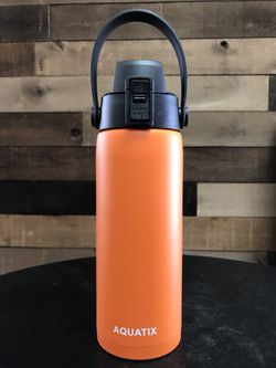New Aquatix Double Wall Insulated Bottle Orange 21 ounce Keeps your water cold 24 hours hot 6 hours
