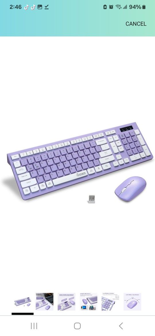 Purple With White Wirless Keyboard And Mouse