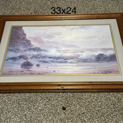 33x24 framed waves shore artwork