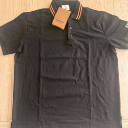 Burberry Black Polo Shirt Men’s Size Large – New w/ Tags Stripe Collar Designe