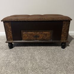 Brown Upholstered Storage Bench / Ottoman