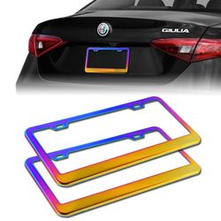 2 x Neo Chrome Stainless Car License Plate Frame Cover Front + Rear US Size -(3-LP1-8368-NEO X2