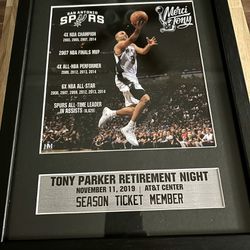 Tony Parker Retirement Night Glass Frame!