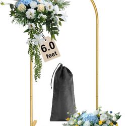 Wingedbird 6.0ft Gold Door Arch Frame Metal Wedding Flower Arch Balloon Backdrop Stand with Storage Bag, Easy to