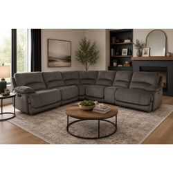 Redding 6-Piece Fabric Power Reclining Sectional with Power Headrests – Gray Delivery Available